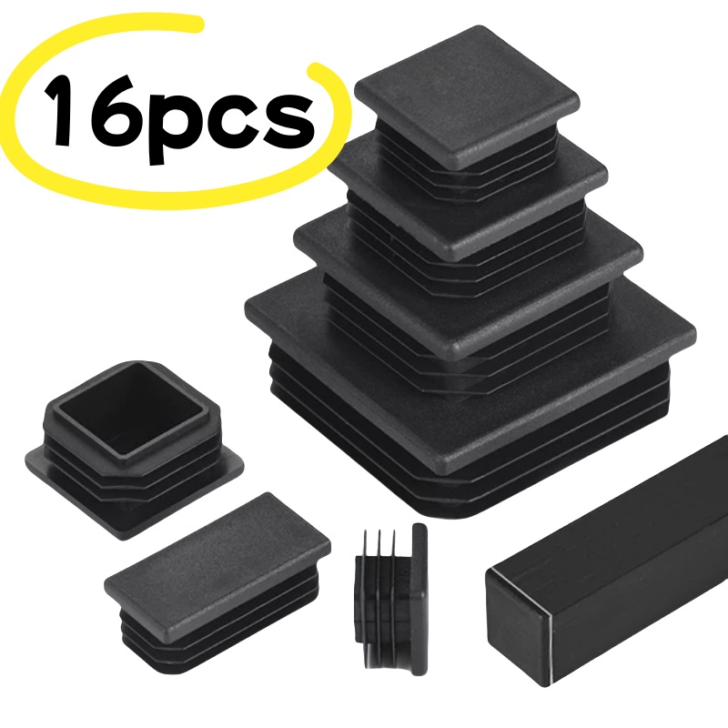 Plastic Pipe Clip - 16PCS พลาสติกสีดํา Blanking End CAP เหล็กสแควร์ท่อแทรกปลั๊ก