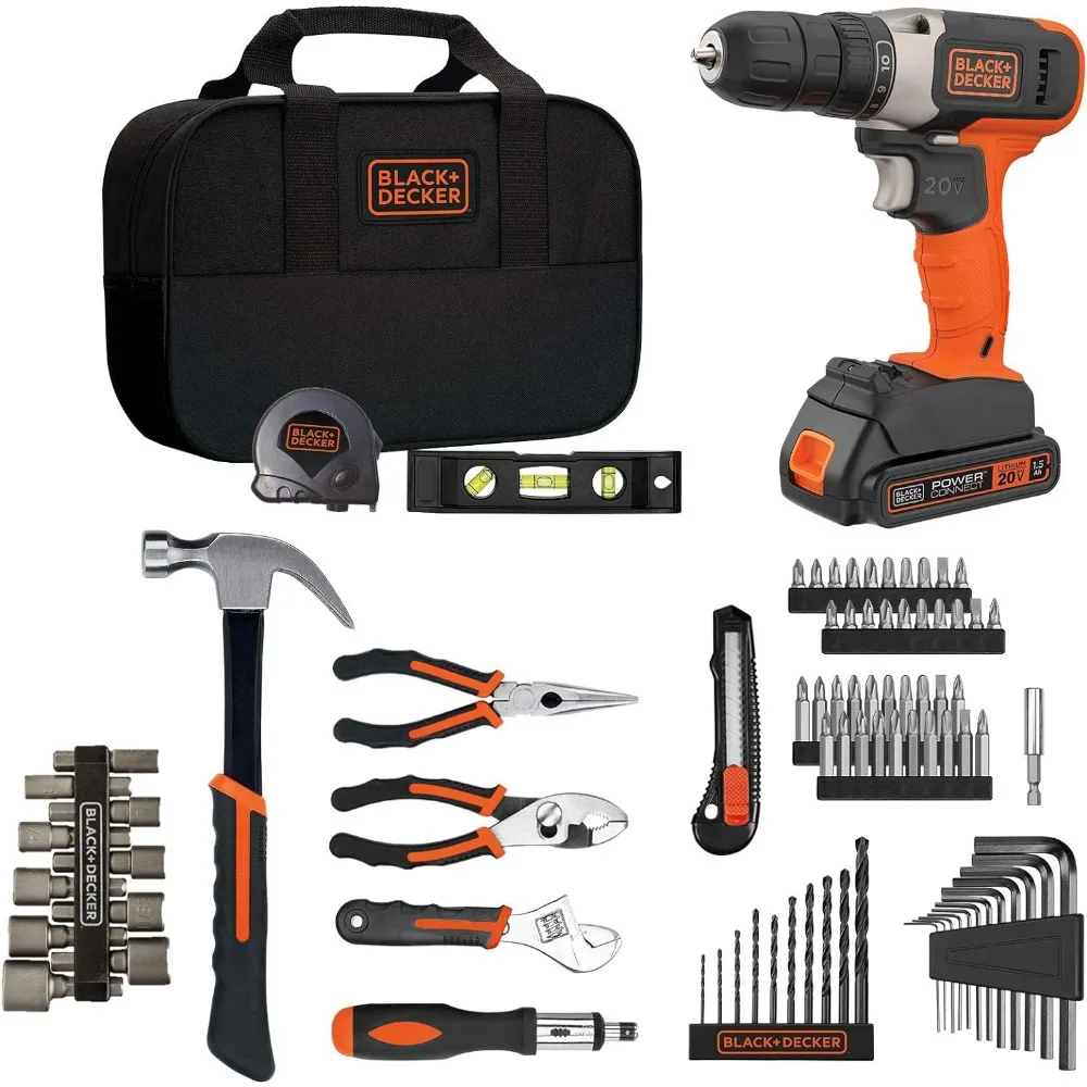 Black+Decker Tool 20V Max - %a นอกเหนือจากชุดเครื่องมือบ้าน BLACK+DECKER พร้อมสว่าน/ไดรเวอร์ 20V MAX,